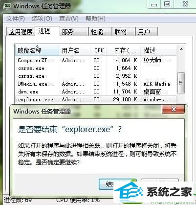点击结束进程 win10系统开机后桌面一片空白什么都没有的解决方法